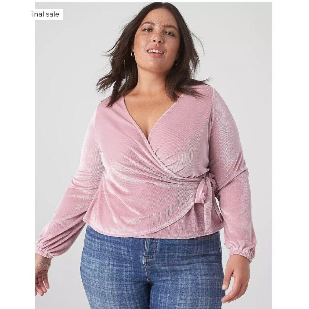 Lane Bryant (NEW) Classic Blouson-Sleeve Surplice Tie Velour Top